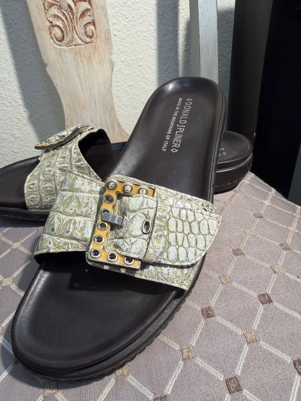 Donald J. Pliner Green Croc-Print Buckle Slide Sandal